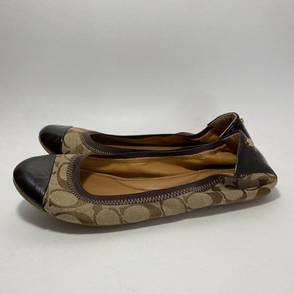 Coach Wanda Signature Logo Patent Flats Brown Tan Size 8.5B - Picture 4 of 5